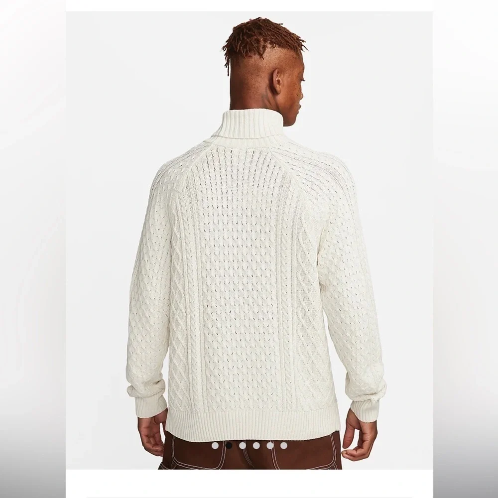 Nike Life Mens Cable Knit Turtleneck Off White Chunky Relaxed Large Sweater NWT